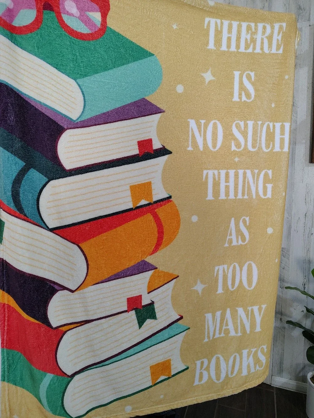 Book Lovers Stacked Books Graphic SOFT Throw Blanket - Yellow Background